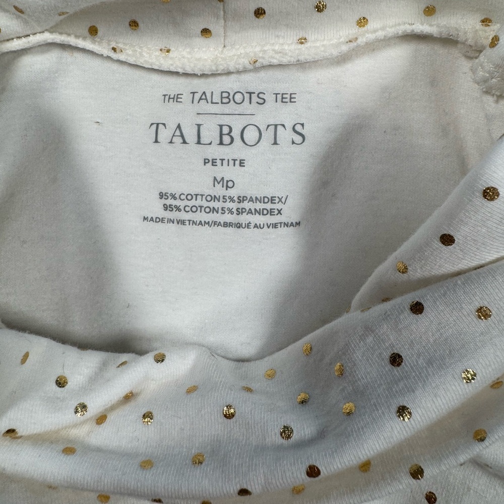 Talbots Cream Tee with Gold Dots Med petite - Picture 2 of 5